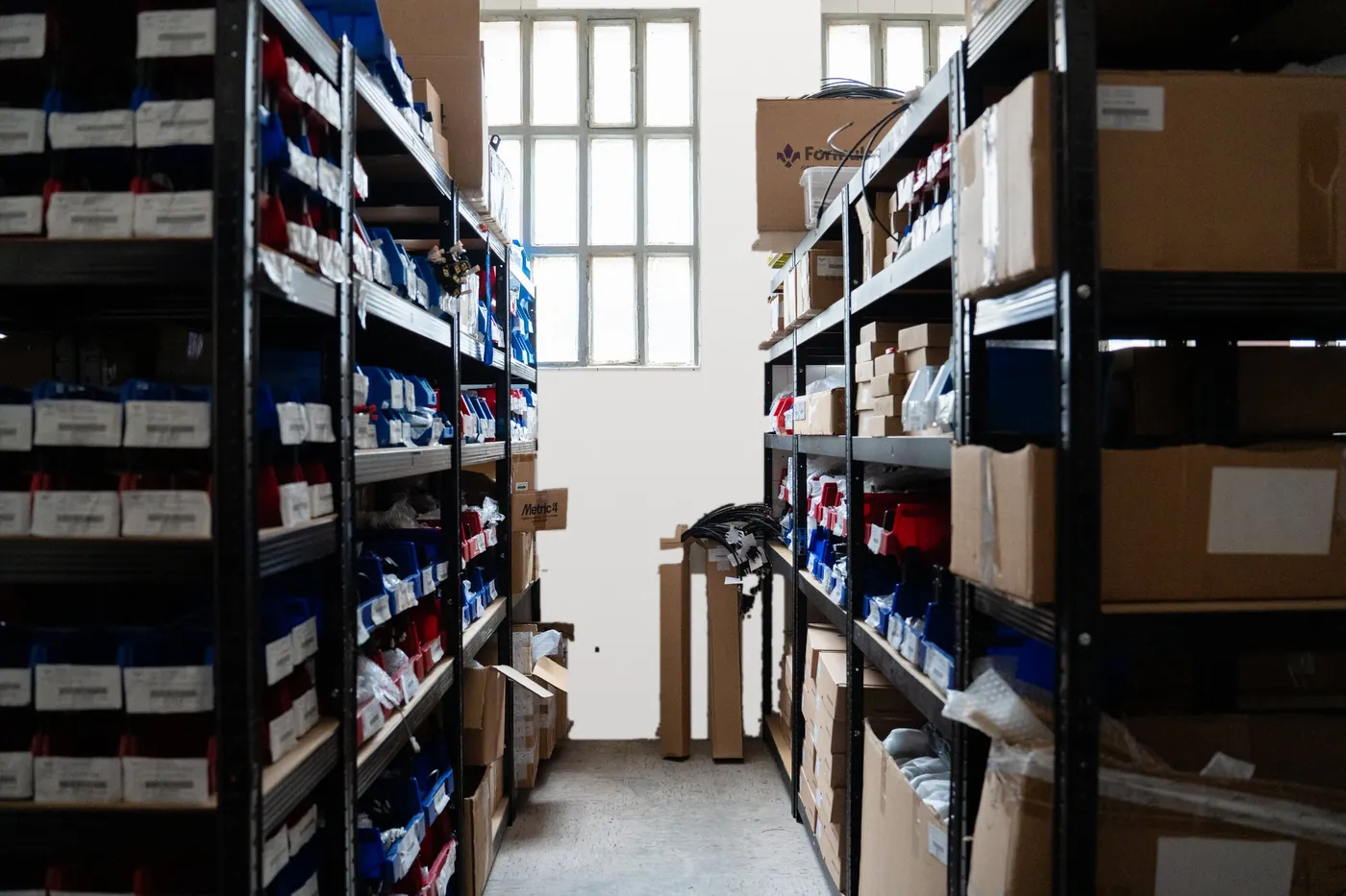 Spare parts warehouse shelves